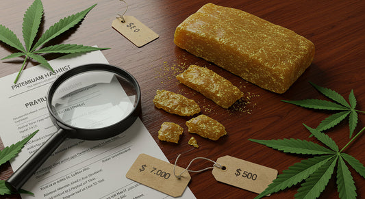 Feature image showing tools and premium hashish representing expert buying and quality identification.