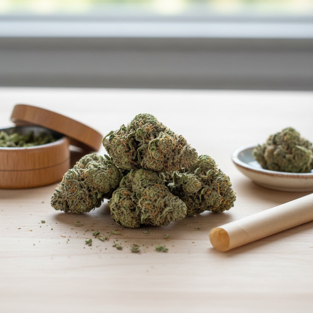 Afghani KushThCa Hemp lower- Hurcann premium flower jar with strain label