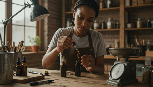 Small business owner preparing CBD oil products for wholesale.