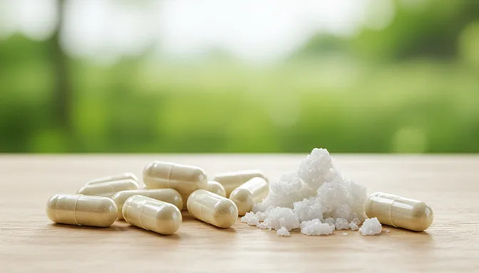 High-quality image of CBD isolate capsules and their crystalline powder form, symbolizing purity and the benefits of CBD isolate | Hurcann