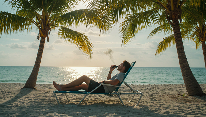 Relaxing with Delta-8 on a Florida beach under the sun.