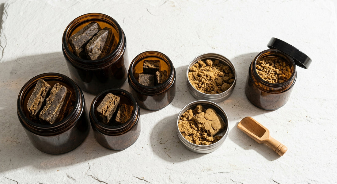 best hash container options for THCA hemp storage amber glass jars and metal tins