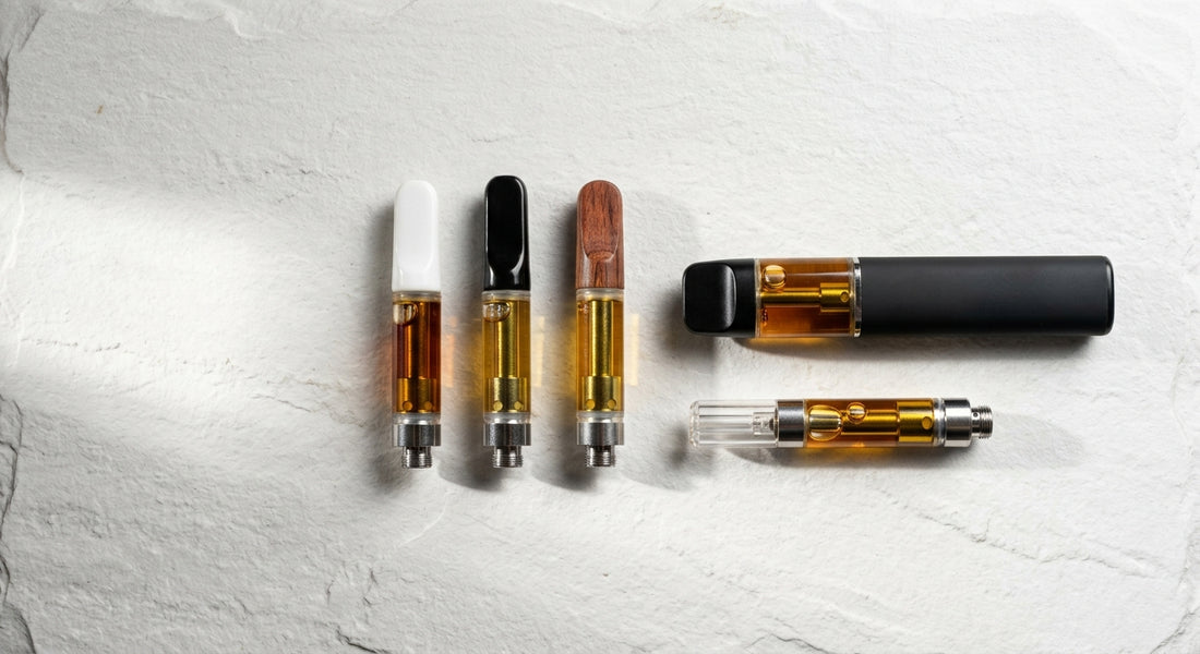 best THCA vapes 2026 live resin cartridges and disposables on white surface