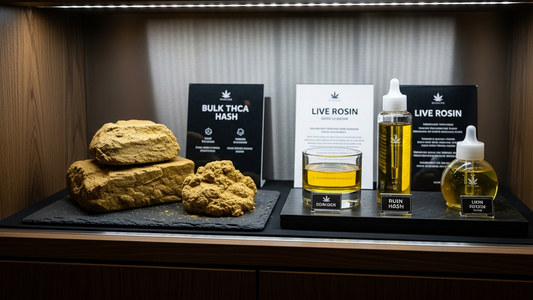 Bulk THCA hash and live rosin representing a balanced dispensary concentrate strategy