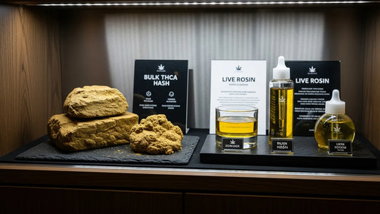 Bulk THCA hash and live rosin representing a balanced dispensary concentrate strategy | Hurcann