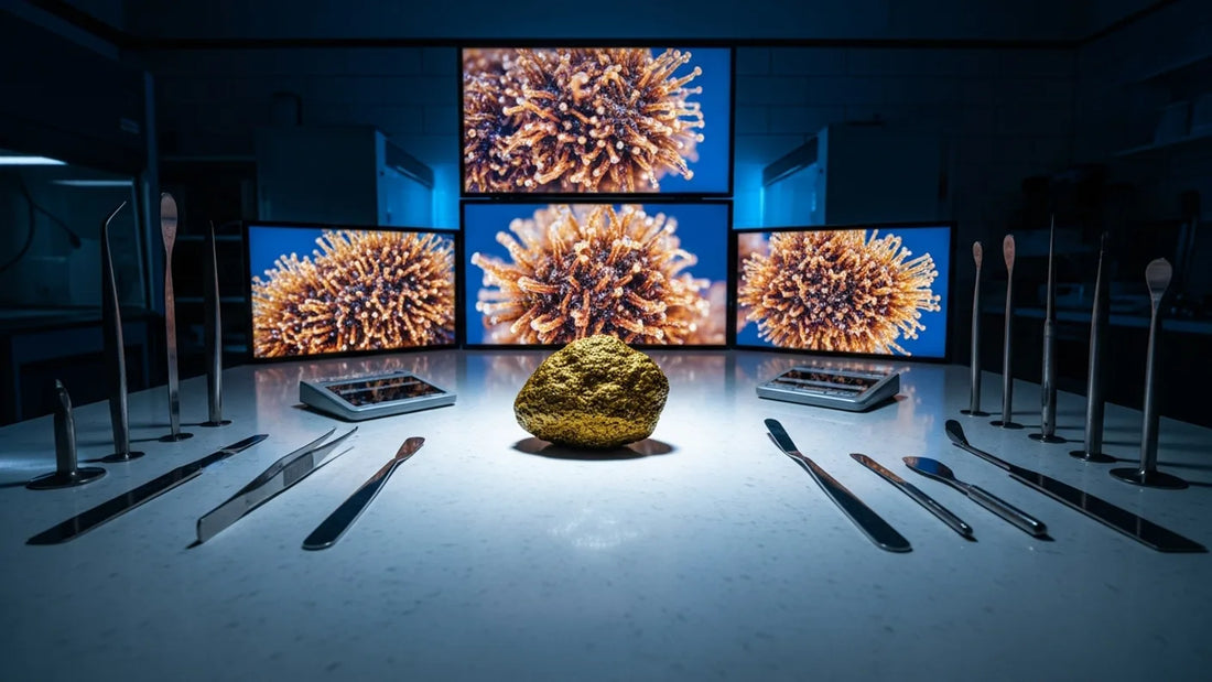 hash rock displayed in a modern cannabis laboratory with scientific equipment | Hurcann