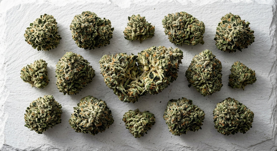 caps strain Ice Caps THCA hemp flower dense frosty buds flat lay Hurcann