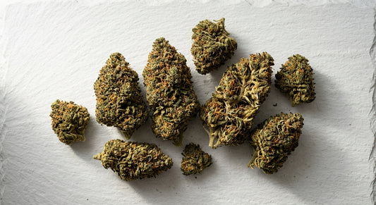CBD American hemp flower buds flat lay showing quality cured domestic hemp 2026