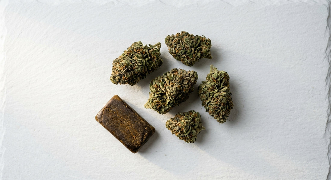 CBD kaufen Leipzig — premium CBD flower and hash products flat lay 2026