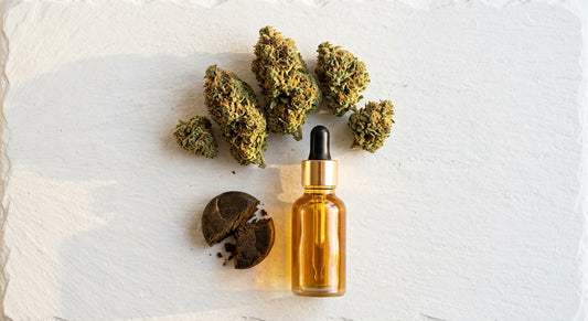 CBD produkty velkoobchod přehled kvety olej hash na bílém povrchu Hurcann