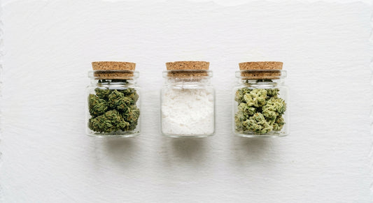 CBG CBD CBN cannabinoid comparison for sleep hemp products flat lay 2026