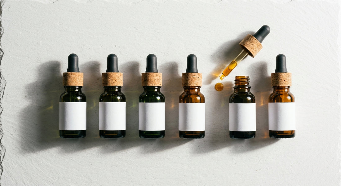 cbg oil vs cbd oil dropper bottles side by side comparison flat lay Hurcann