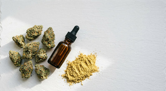 CBG vs CBD vs THC comparison hemp products flat lay including flower and oil 2026