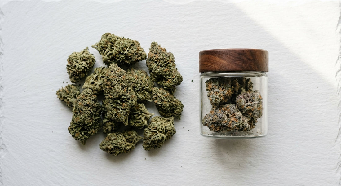 CBG vs THC hemp flower buds compared side by side on white surface