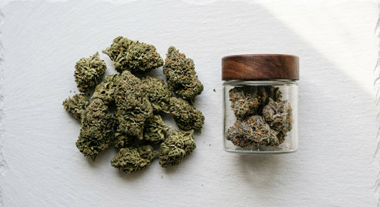 CBG vs THC hemp flower buds compared side by side on white surface