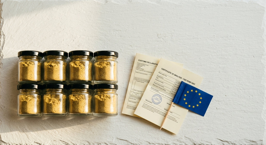 European hemp kief regulations guide bulk CBD kief jars customs documents wholesale Hurcann