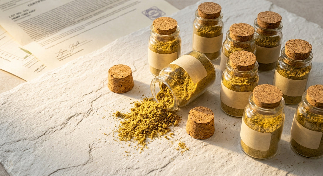 farm bill compliant hemp kief wholesale bulk golden kief jars with COA documents Hurcann