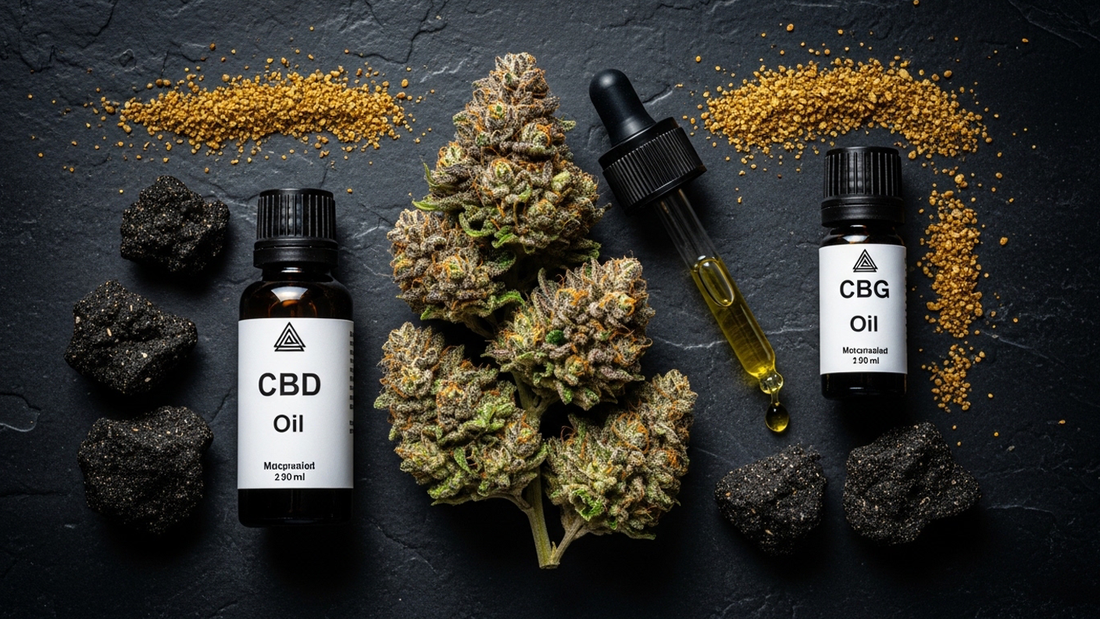 Featured image showing CBG vs CBD hemp products oils hash and kief comparison