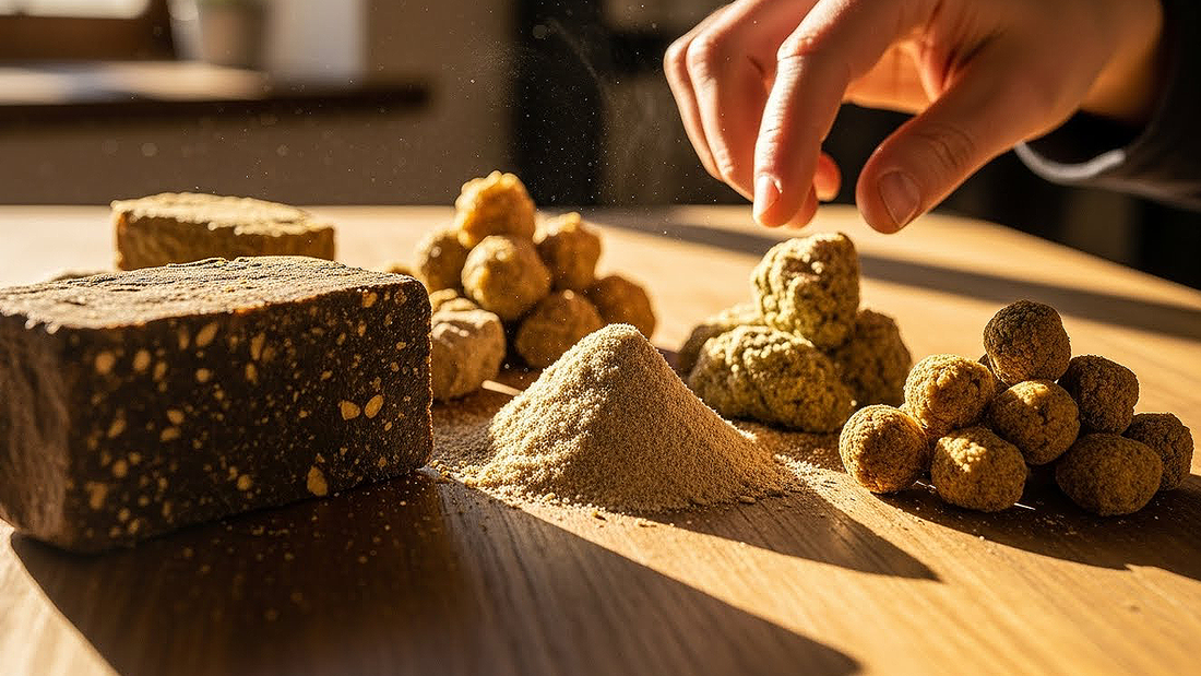 Feature image showing a first-time buyer exploring diverse hash types, capturing tradition, quality, and sensory richness