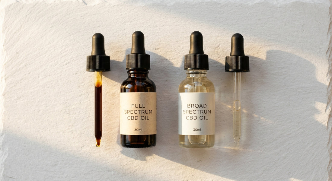 full spectrum cbd vs broad spectrum oil bottles side by side comparison Hurcann