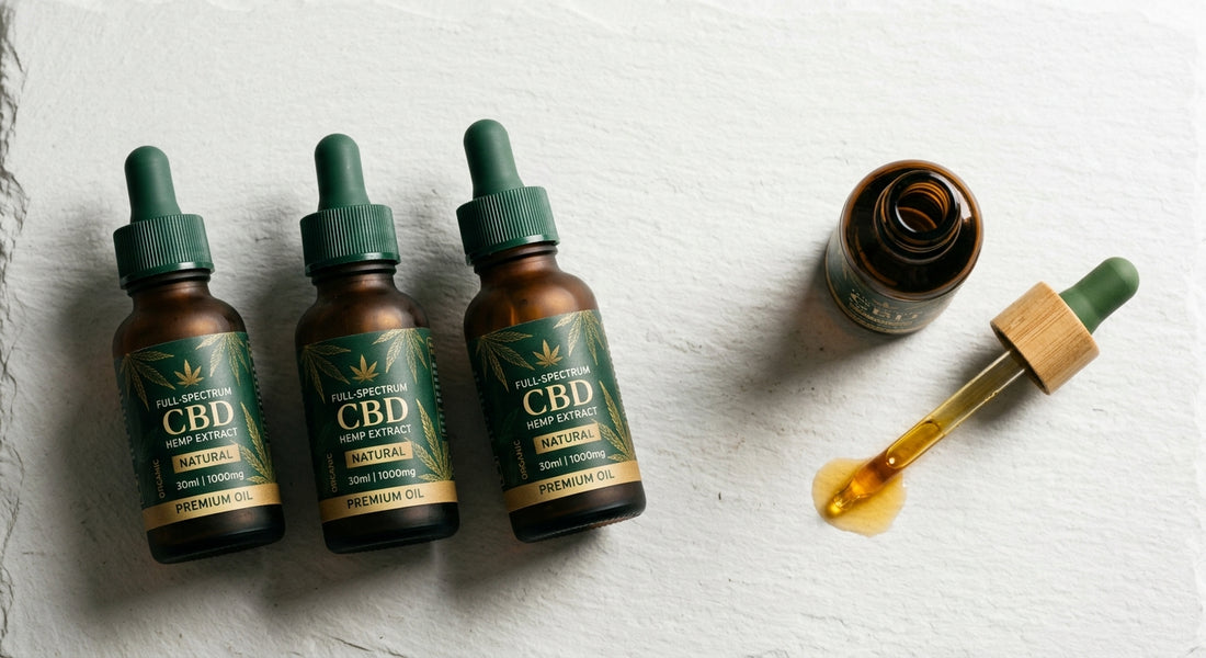 hemp extract oil for anxiety full-spectrum tincture bottles flat lay Hurcann 2026