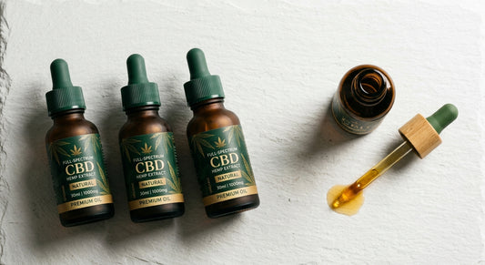 hemp extract oil for anxiety full-spectrum tincture bottles flat lay Hurcann 2026