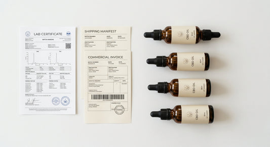 import CBD to UK wholesale amber oil bottles with lab certificates and customs documents