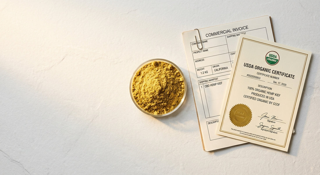 importing hemp kief from USA to Europe bulk golden CBD kief with customs documents
