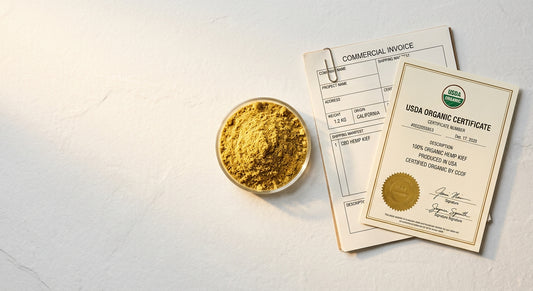 importing hemp kief from USA to Europe bulk golden CBD kief with customs documents