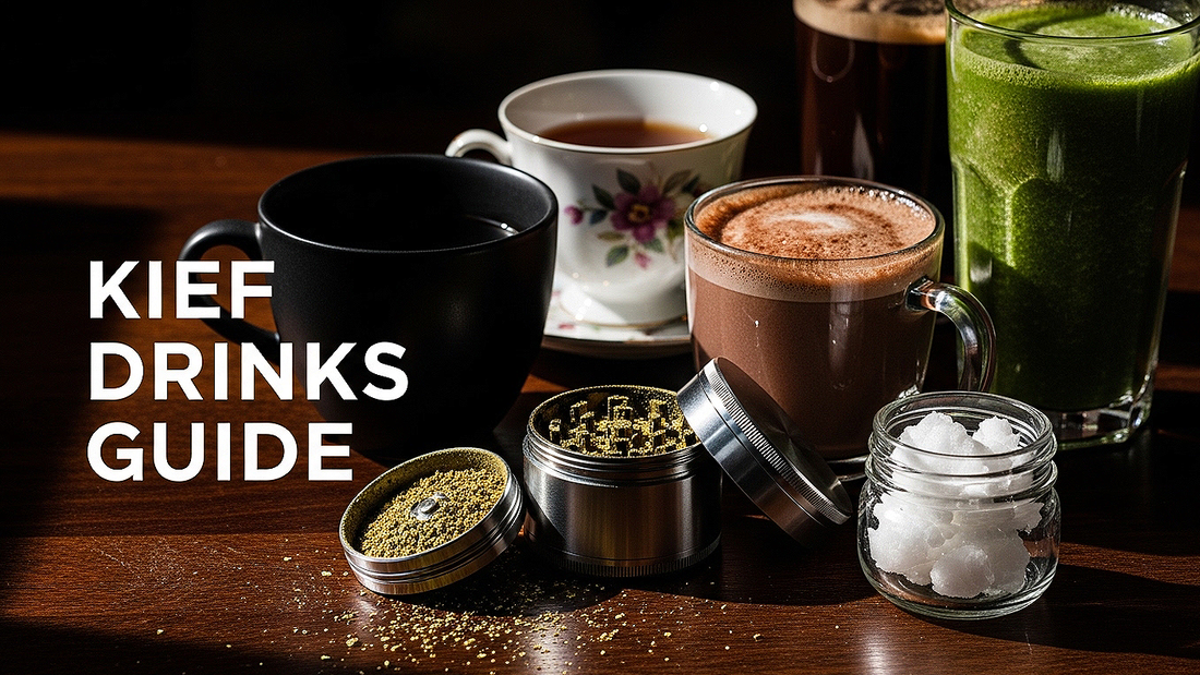 Various drinks made with cannabis kief including coffee tea milk and smoothie