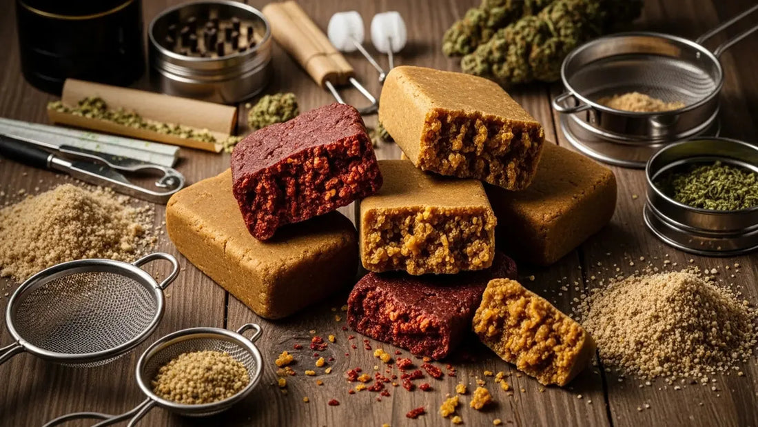 Lebanese hash bricks and kief representing traditional hash craftsmanship | Hurcann