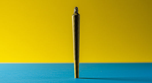pre roll standing up with colors in the background, maje the joint long and skinny looking, 