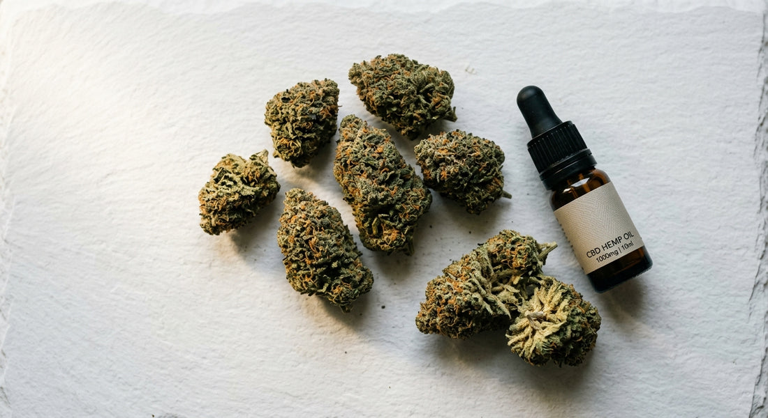 mon CBD fleurs et huile de cannabidiol premium sur surface blanche guide France 2026