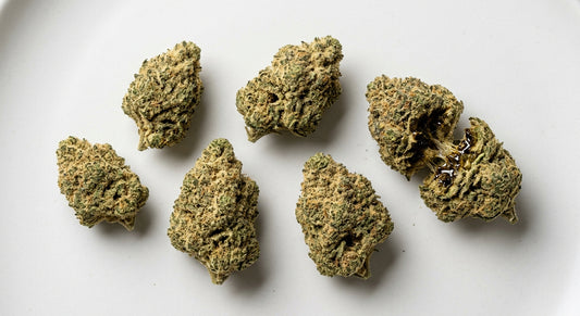 moon flower CBD buds coated in kief flat lay premium hemp product 2026