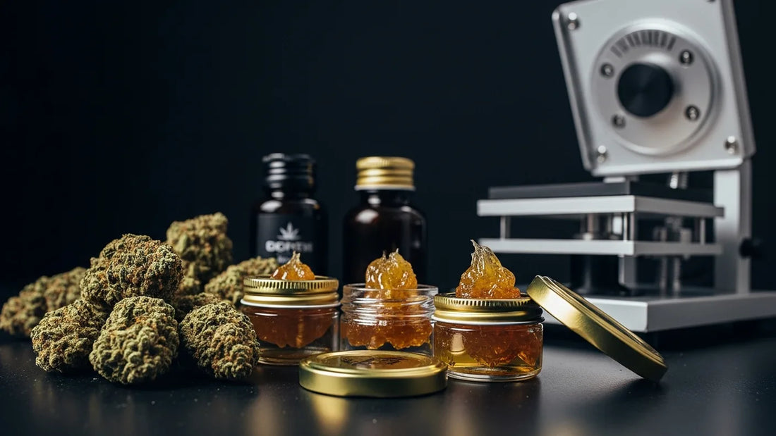 Premium THCA hash rosin products alongside business and legal elements representing the industry's uncertain future | Hurcann