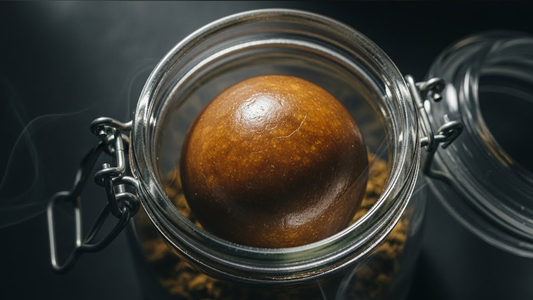 Premium hashish temple ball representing balance, tradition, and solventless craftsmanship in 2026