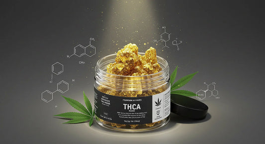 Premium jar of THCA hash with lab reports and terpene icons representing quality in 2025 | Hurcann