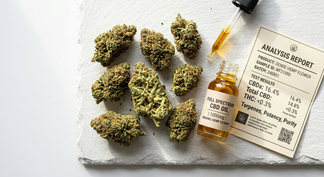proveedor cbd españa flor de cáñamo y extracto CBD sobre superficie blanca 2026