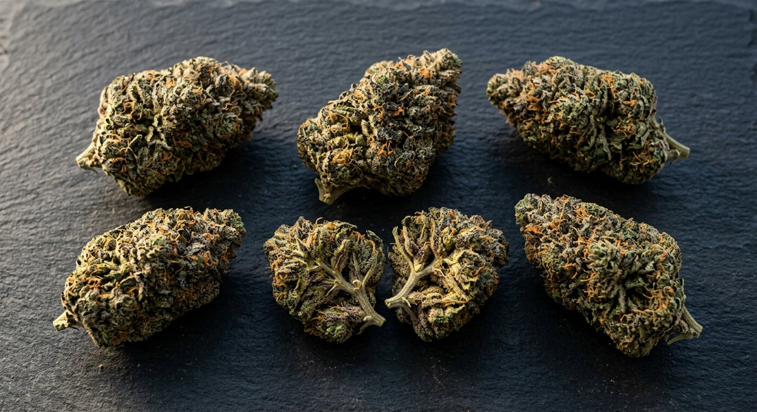 smoking THCA hemp flower dense trichome-covered buds flat lay wholesale Hurcann 2026
