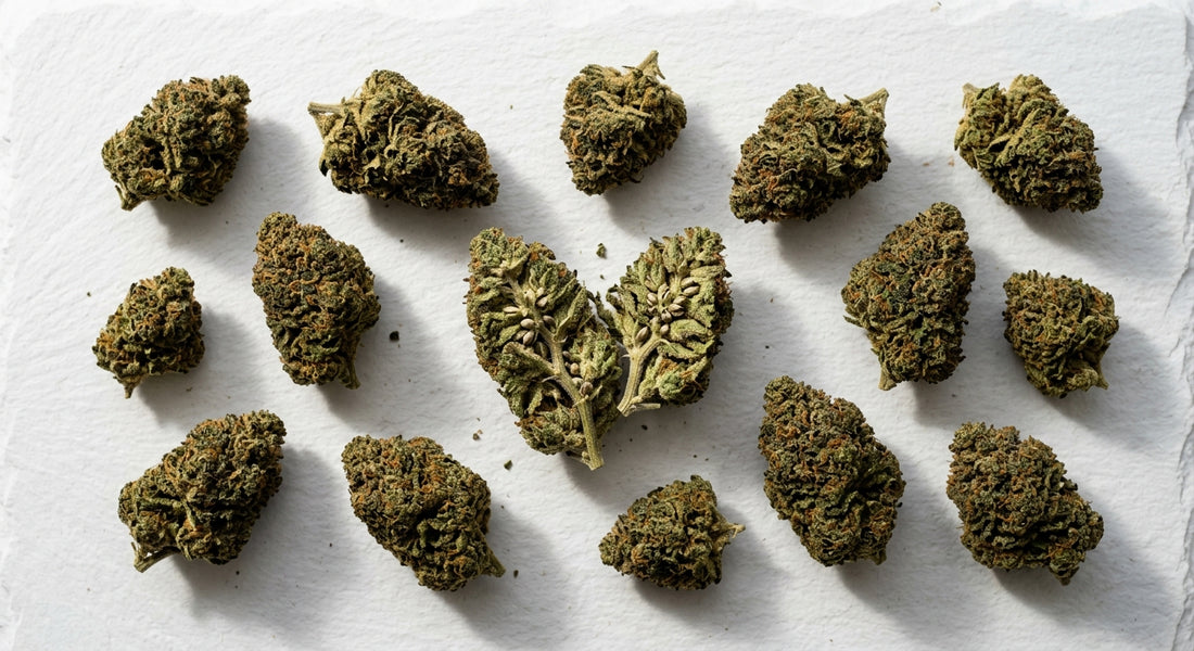 Sunset Lake CBD premium Vermont-grown hemp flower buds flat lay review 2026