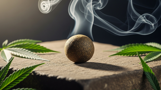 Premium solventless THCA temple ball hash representing tradition, potency, and legal hemp innovation