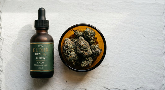 THC vs CBN for sleep comparison hemp tincture and flower buds side by side