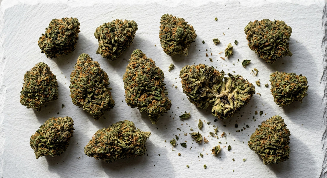 best THCA brands 2026 dense hemp flower buds flat lay on white surface