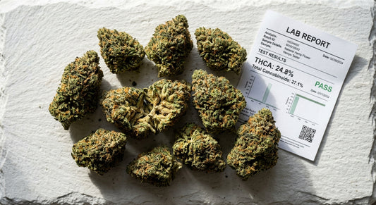THCA vs THC percentage comparison dense hemp flower buds with COA lab report