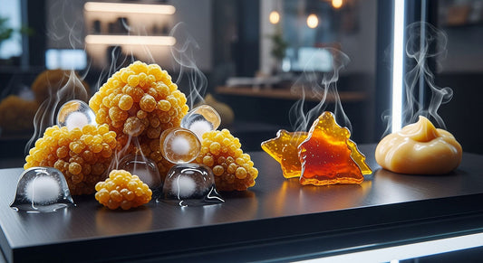 Comparative view of THCA bubble hash and traditional concentrates showcasing solventless purity, potency, and sustainability