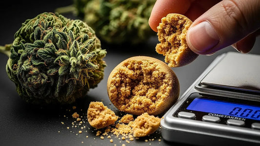 Macro image of THCA hashish and hemp flower representing potency and cannabinoid strength | Hurcann