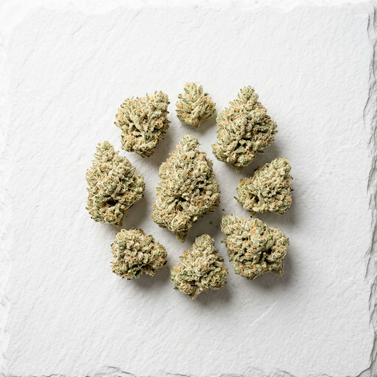 Premium CBG hemp flower buds displayed on dark slate surface for wholesale distribution