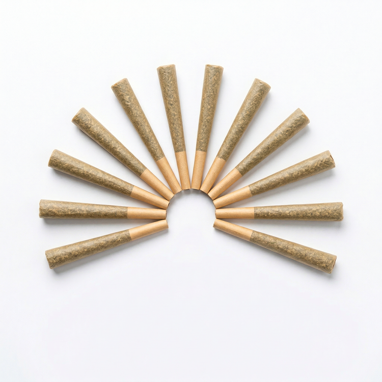 Premium hemp pre-rolls arranged on dark slate surface for wholesale retail distribution