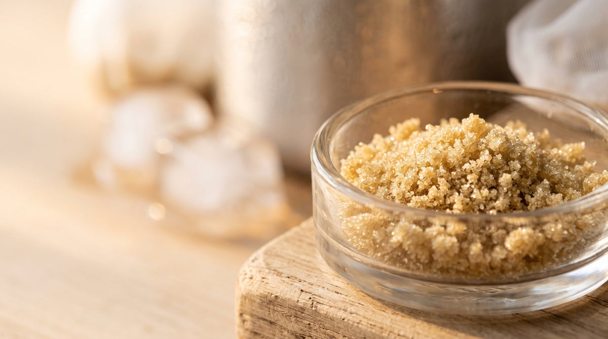Granular full melt bubble hash in a glass dish