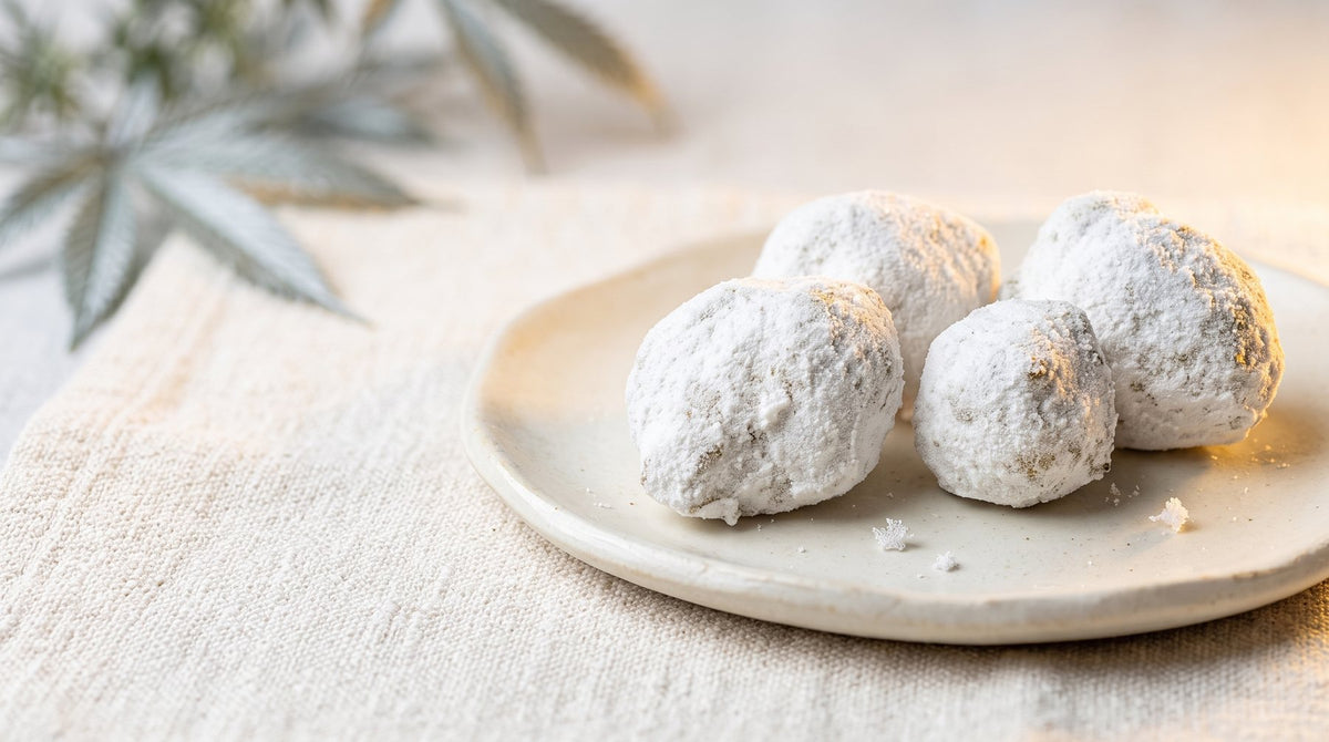 Frosty white ice cap buds on a ceramic plate